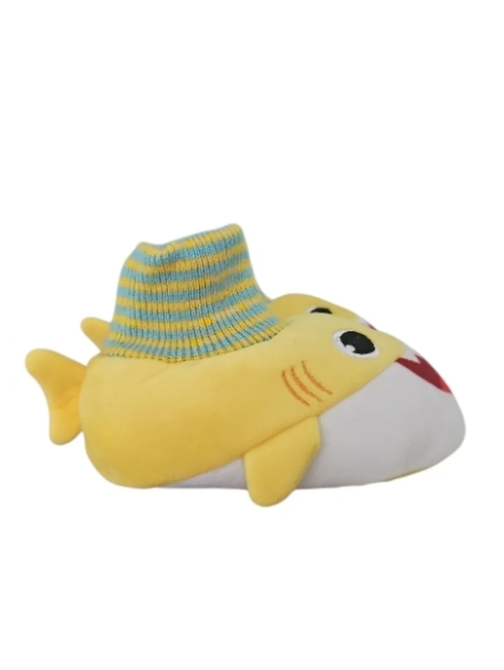 Baby Shark Yellow Slippers Kids 5/6 Plush Shark Slip On House Shoes Cute Cozy
